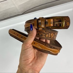 TexTan western tooled brown leather belt Sz 36 (new)